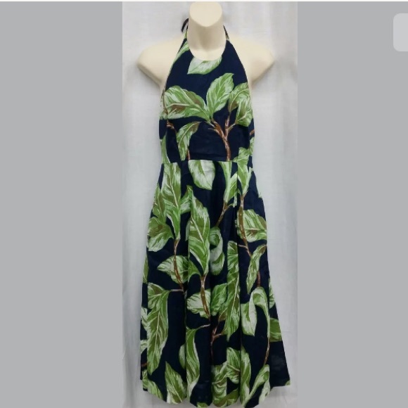 ANN TAYLOR  Navy Blue Green Halter Dress - Picture 2 of 3